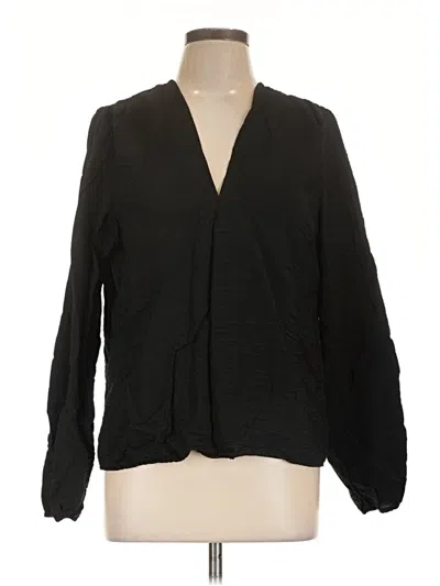 Pre-owned Self Contrast Long Sleeve Blouse In Black
