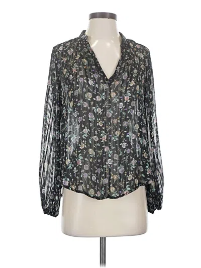 Pre-owned Self Contrast Long Sleeve Blouse In Black