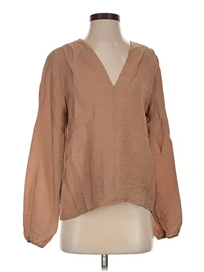 Pre-owned Self Contrast Long Sleeve Blouse In Tan