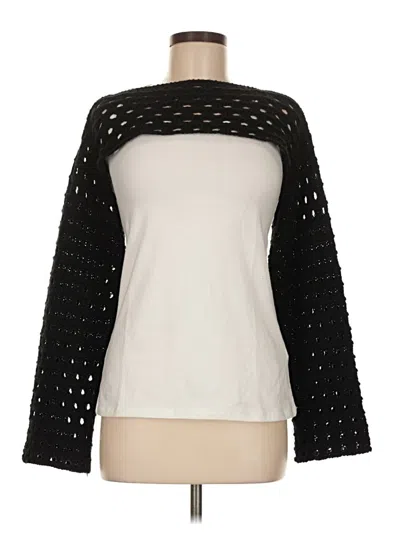 Pre-owned Self Contrast Long Sleeve Top Black Square Neckline Tops