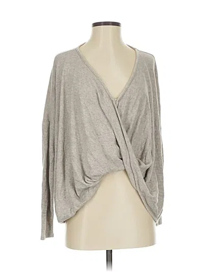 Pre-owned Self Contrast Long Sleeve Top Tan Plunge Neckline Tops In Brown