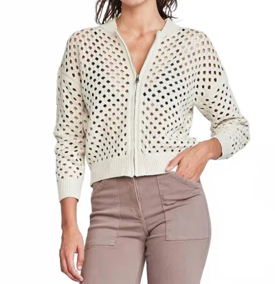 Self Contrast Maggie Fishnet Cardigan In Milk In Neutral