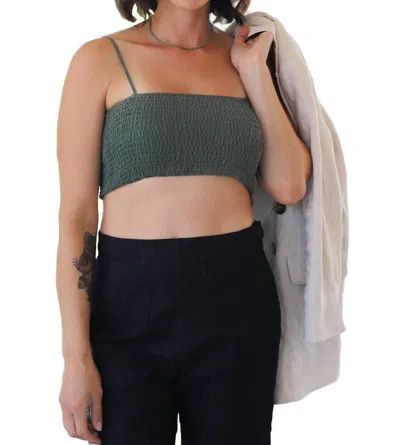 Self Contrast Nalini Crop Elastic Smocking Top In Hunter Green