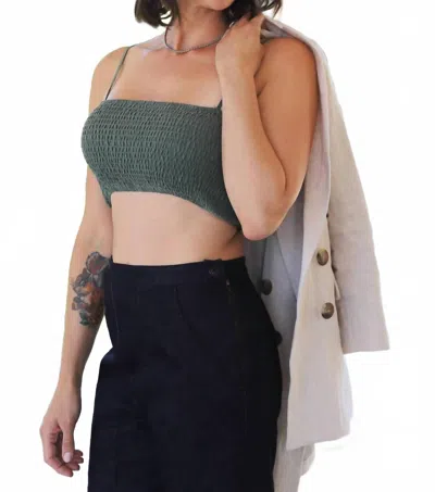 Self Contrast Nalini Cropped Elastic Smocking Top In Hunter Green