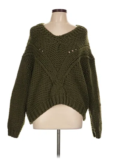 Pre-owned Self Contrast Pullover Sweater In Green