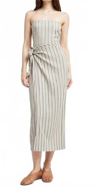 Self Contrast Robyn Strapless Wrap Dress In Blue Stripe In Gold