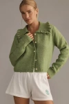 Self Contrast Ruffle-collar Cardigan Sweater In Green