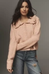 Self Contrast Ruffle-collar Cardigan Sweater In Pink