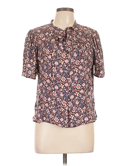 Pre-owned Self Contrast Short Sleeve Blouse In Brown