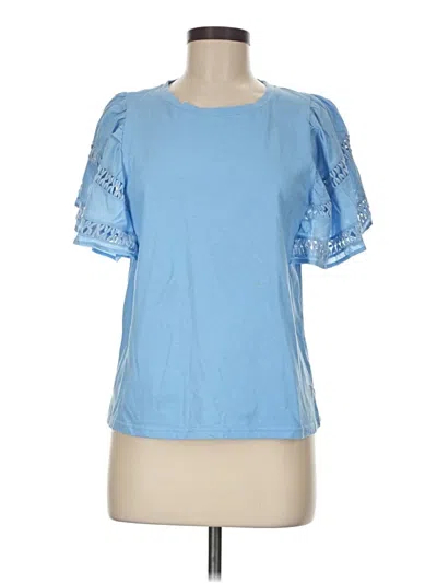 Pre-owned Self Contrast Short Sleeve Top Blue Sweetheart Neckline Tops