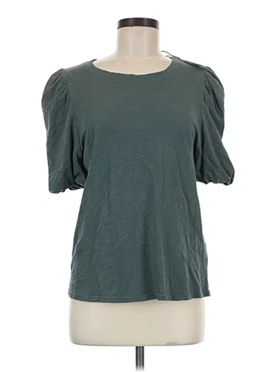 Pre-owned Self Contrast Short Sleeve Top Green Scoop Neck Tops
