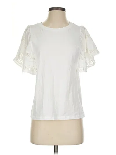 Pre-owned Self Contrast Short Sleeve Top Ivory Keyhole Neckline Tops