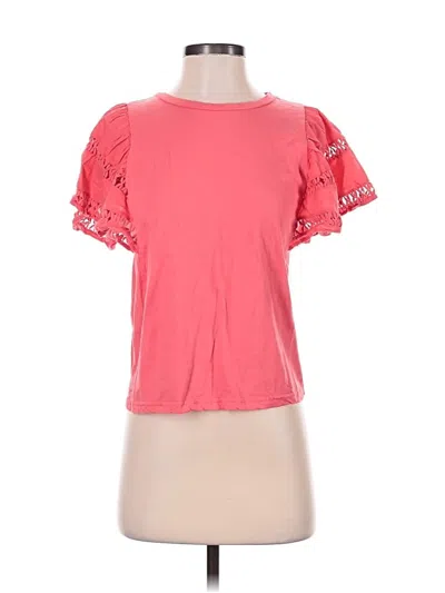 Pre-owned Self Contrast Short Sleeve Top Pink Sweetheart Neckline Tops