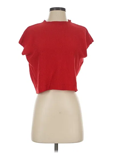 Pre-owned Self Contrast Short Sleeve Top Red Keyhole Neckline Tops