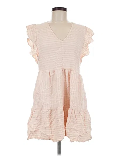 Pre-owned Self Contrast Sleeveless Top Pink Ruffles Neckline Tops