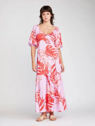 Self Contrast Tara Front Twist Maxi Dress In Hot Flowers In Pink