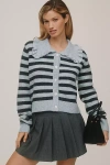 Self Contrast The Ainsley Ruffle-collar Cardigan Sweater By  In Blue