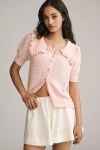Self Contrast The Ainsley Ruffle-collar Cardigan Sweater By : Short-sleeve Edition In Pink