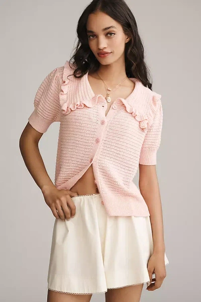 Self Contrast The Ainsley Ruffle-collar Cardigan Sweater By : Short-sleeve Edition