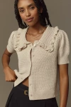 Self Contrast The Ainsley Ruffle-collar Cardigan By : Short-sleeve Edition In Beige