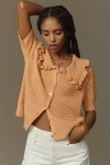 Self Contrast The Ainsley Ruffle-collar Cardigan Sweater By : Short-sleeve Edition In Orange