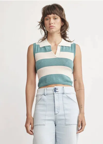 Self Contrast Waverly Collar Top In Green In Neutral