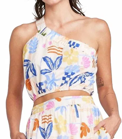 Self Contrast Women's Single Shoulder Tank Top In Cream In White