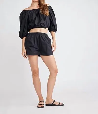 Self Contrast Zelle Peasant Top In Black