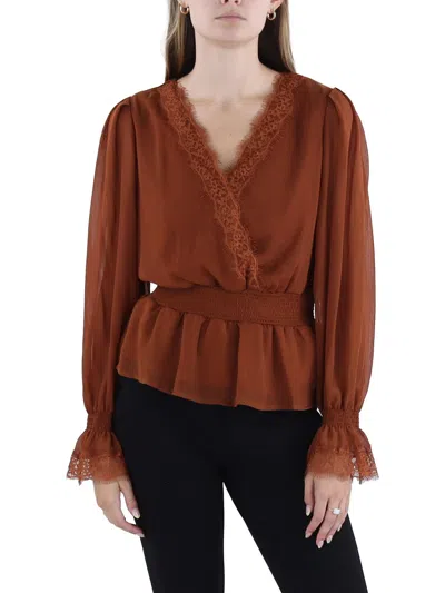 Self E Juniors Womens Bell Sleeve Lace Peasant Top In Multi