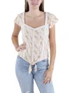 Self E Juniors Womens Front Tie Lace Button-down Top In Multi
