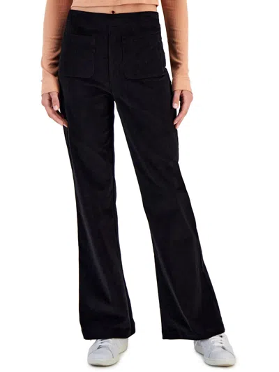 Self E Juniors Womens High Rise Ribbed Wide Leg Pants In Black