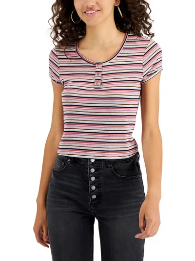 Self E Womens Cropped Scoop Neck Henley In Pink