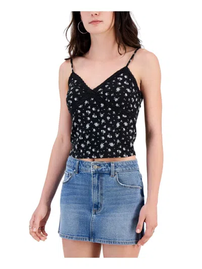 Self E Womens Embroidered Floral Print Halter Top In Black