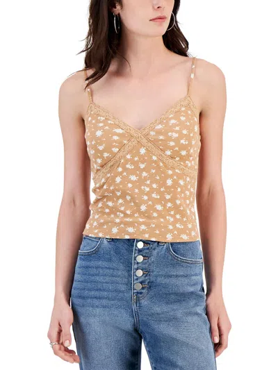 Self E Womens Embroidered Floral Print Halter Top In Brown