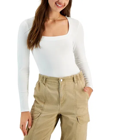 Self Esteem Bodysuit Women's White Stretch Knit Ribbed Square Neck Pall267