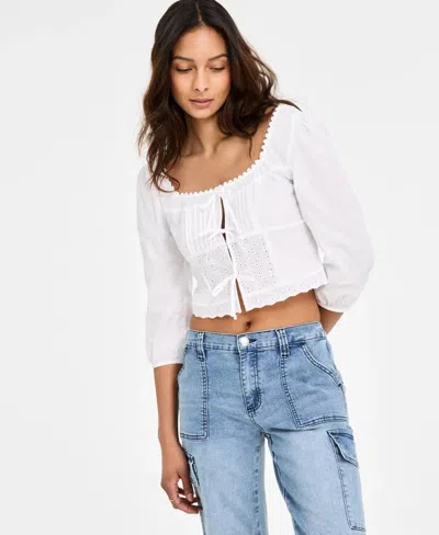 Self Esteem Crop Top Women's White Tie Front Eyelet Embroiderd Party Pal65