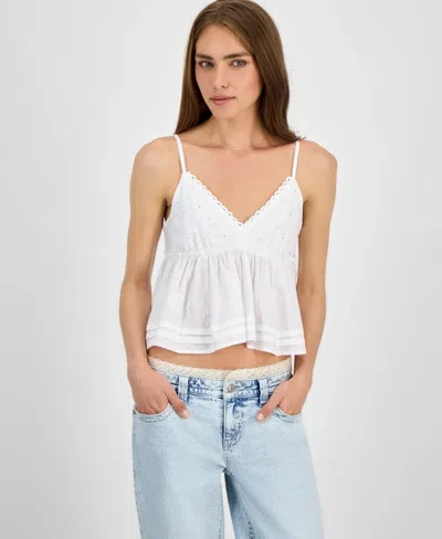 Self Esteem Crop Top Womens White Cotton Eyelet Bodice V-neck Babydoll Pall86 In Multi