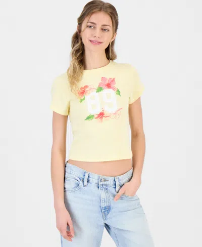 Self Esteem Juniors' 89 Hibiscus Graphic Crewneck Cotton T-shirt In White