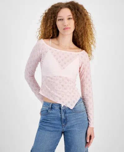 Self Esteem Juniors' Asymmetric Heart Knit Long Sleeve In Ballet Sli