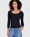 Self Esteem Juniors' Basic Soft Rib Long-sleeve Top In Black