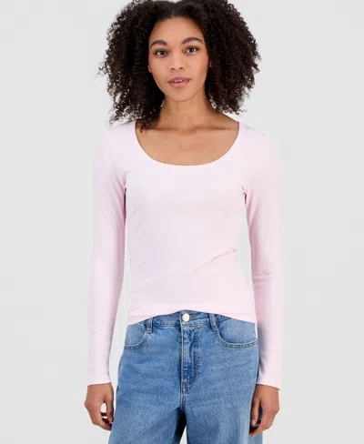 Self Esteem Juniors' Basic Soft Rib Long-sleeve Top In Pink
