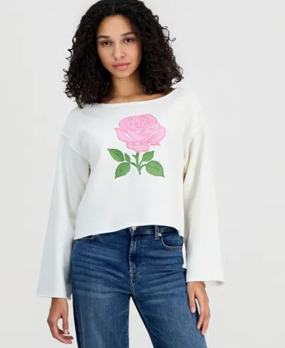 Self Esteem Juniors' Boat-neck Fleece Sweatshirt In White