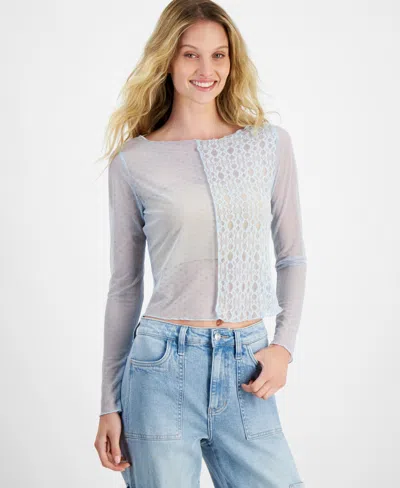 Self Esteem Juniors' Boat-neck Long-sleeve Mesh Top In Baby Blue