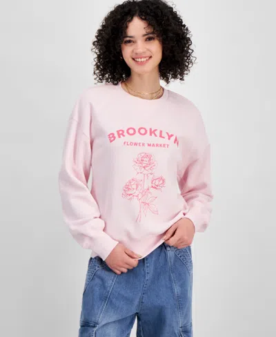 Self Esteem Juniors' Brooklyn Flower Market Graphic Sweatshirt In Pinkaboo