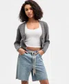 Self Esteem Juniors' Cable-knit V-neck Cropped Cardigan In Multi