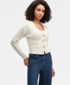 Self Esteem Juniors' Cable-knit V-neck Cropped Cardigan In White