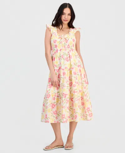 Self Esteem Juniors' Cotton Flutter-sleeve Midi Dress In Yellow