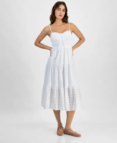 Self Esteem Juniors' Eyelet Lace-up Midi Dress In Snow White