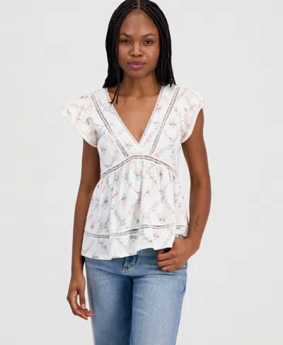 Self Esteem Juniors' Flutter-sleeve Babydoll Top In White