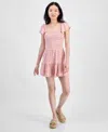Self Esteem Juniors' Flutter-sleeve Smocked Ruffle-hem Romper